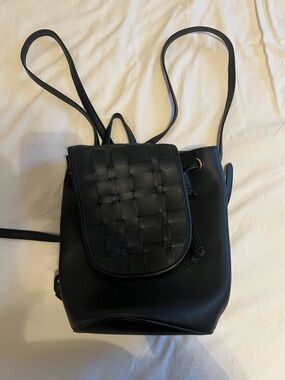 Topshop Black Woven Flap Backpack